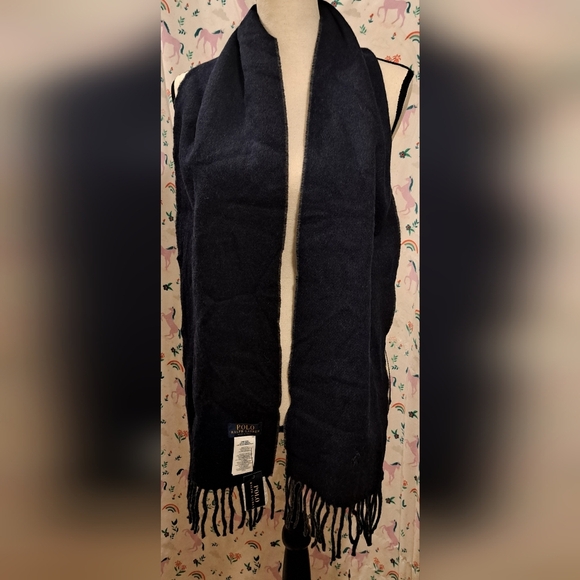 NWT Polo Ralph Lauren Navy & Grey Wool Reversible Casual Preppy Scarf Wrap - Picture 4 of 11